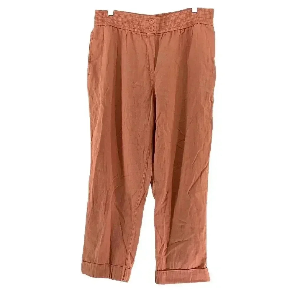 Ann Taylor Loft Women’s Peach 100% Cotton Cuffed Pull On Pants Size Large